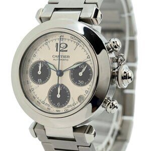 Cartier 36mm Ladies Pasha Chronograph Panda Automatic SS Watch